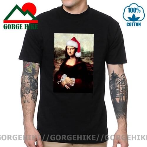 GorgeHike Santa Claus Mona Lisa T Shirt men/women Funny Lisa Like Father Christmas T-shirt X'mas Holiday Gift Tee Shirt camiseta