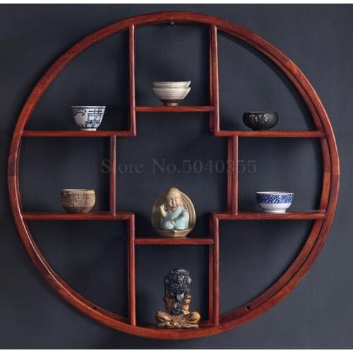 Hualiu ancient solid wood wall display stand size purple sand teapot cup holder tea set storage cabinet rack