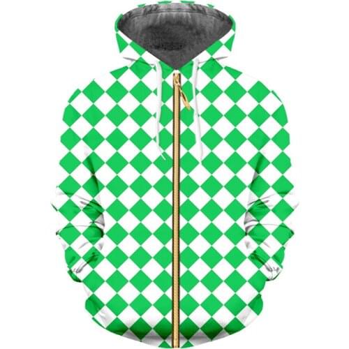 IFPD EU/US Size Zipper Hoodies Mens Cool Print White Green Grid 3D Sweatshirts Couple Hooded Man Plus Size Long Sleeve Pullover