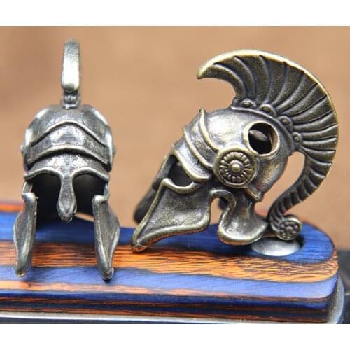 Outdoors EDC Tool Brass Spartan Roman Warrior Helmet Knife Beads Lanyard Pendant DIY Paracord Bead Woven Rope Bracelet Accessory