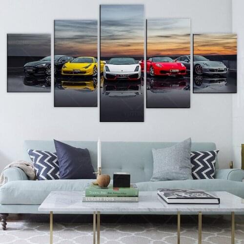 5 Piece HD Luxury Cars Paintings Creative Boys Bedroom Wall Decor Paintings Sports Car Poster Artwork Canvas Paintings Wall Art