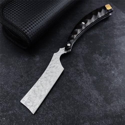 Handmade Damascus Steel Classic Razor Outdoor Pocket Folding Knife Delicate Ebony Handle Hunting EDC Tool with Gift Nylon Bag