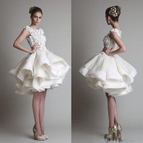 Krikor jabotian short lace wedding dresses 2019 bateau cap sleeves backless knee length A line chiffon beach bridal gowns