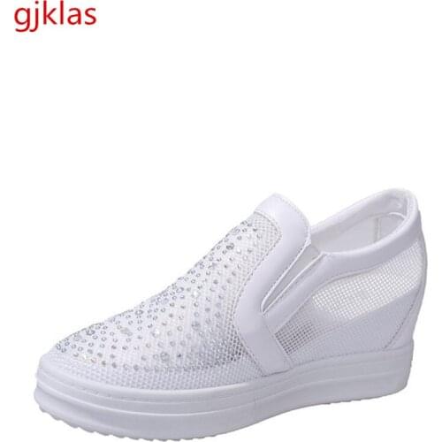 Black White Wedges Shoes for Women Chunky Sneakers Diamond Net Shoes Women Breathable Loafers Casual Sports Shoes Woman Fashion