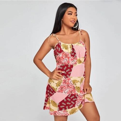 Summer Fashion Print Thin Commuter Plus Size Mini Dress Lace Sexy Sling Womens Short Skirt -40