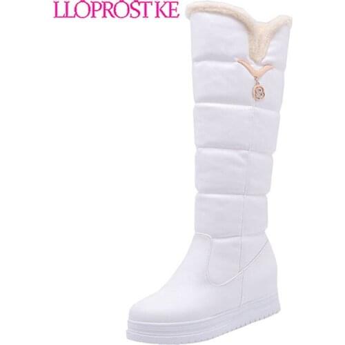 Lloprost ke 2020 new fashion knee high boots women slip on round toe winter snow boots sweet simple casual shoes woman pink