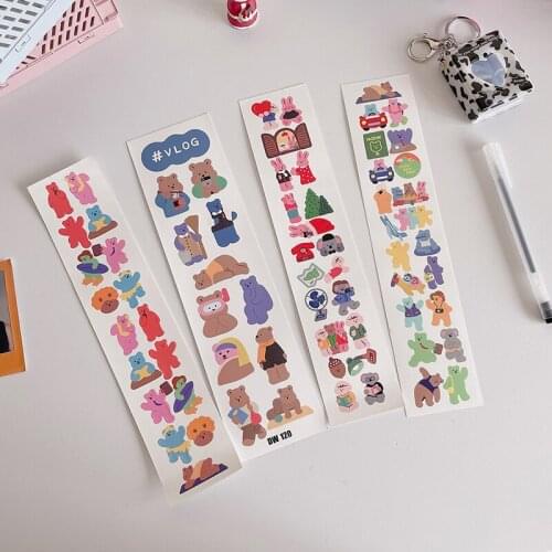 Cute Bear Rabbit Decorative Stickers Diy Scrapbooking Diary Korean Bullet Journal Album Stick Label Doodle Stationery