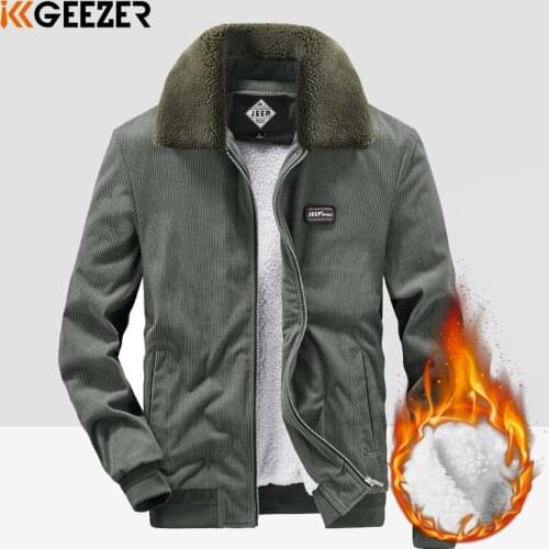 Men Jacket Autumn Winter Fleece Flight Military Bomber Coat Corduroy Jacket Warm Coat Thickens Overcoat Black Zip Softshell