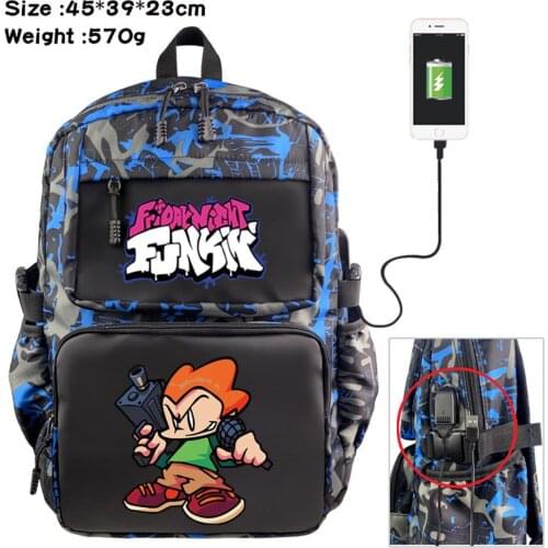 Anime Friday Night Funkin Cartoon Nylon Backpack USB Schoolbag Casual Student Teenger Travel Knapsack Laptop Bag Zipper Bookbag
