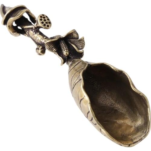 New Style Creative Tea Scoops Shovel Brass Copper Lotus Root Bamboo Tableware Coffee Spoon Tea Pet Tea Ceremony Tea Supplies