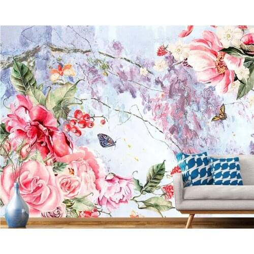 Beibehang Custom wallpaper romantic simple pastoral style watercolor flower hand-painted TV background wall murals 3d wallpaper