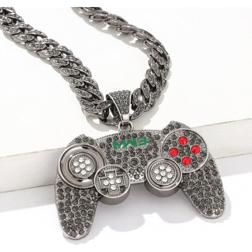 Necklace for Men Women Hip Hop Iced Out Bling Console handle Pendant Necklace Miami Gold Cuban Link Chain Choker Jewelry Gifts