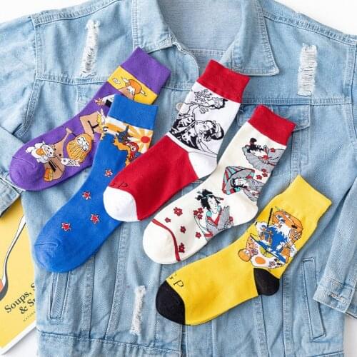 PEONFLY New Autumn Cartoon Character Pattern Socks Women Creative Japanese Cotton Funny Happy Socks Fashion Street Calcetines