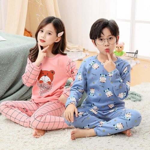 Winter Childrens Pajamas Set Thick Warm Kids Sleepwear Cartoon Pyjamas For Boys Girls Suit Teenagers Clothes Homewear Nightwear