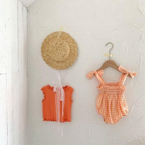 Baby Girls Plaid Clothes 2021 Summer New Children Korean Sleeveless Romper Infant Jumpsuit