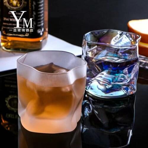 Crumpled glass Whiskey cup Irregular Shape Crystal Faceted Der Whiskybecher Whiskey Whisky Rock Glass Artwork Wine Cup