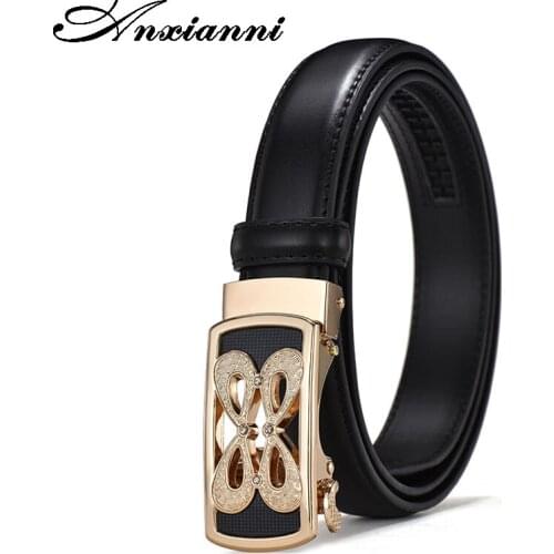 Women butterfly waist designer brand high quality real leather automatic ratchet belt ladies thin dresses jeans belt