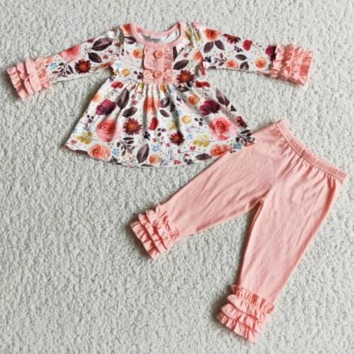 Rose flower pink boutique ruffles legging wholesale RTS NO MOQ fashion hot sales high quality baby girl clothes kids clothing