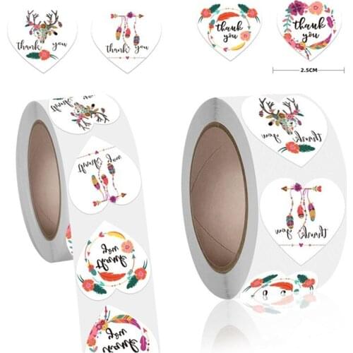 Heart Type Thank You Sticker Paper Labels Round Reward Scrapbooking Stickers Wedding Party Baking Decor Envelope Seals Stickers