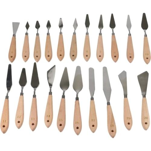 21PCS Beech Oil Painting Scraper Acrylic Stainless Steel Palette Knife Pigment Spatula Cake Carving Tool Knife