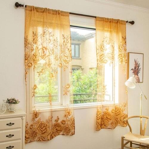 Home Door Window Balcony Modern Luxury Flower Printed Sheer Tulle Voile Curtain Sheer Curtain Room Divider Valance Decoration