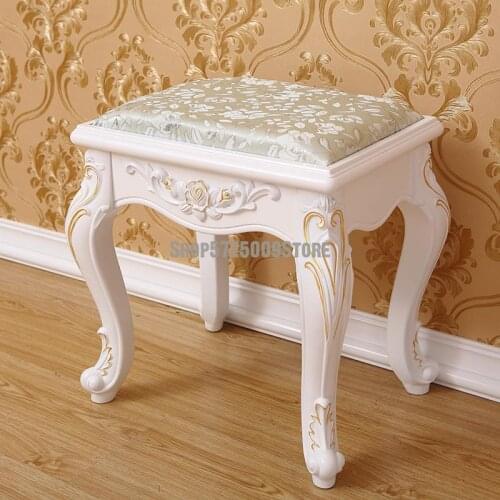 European style comb makeup stool simple modern fabric solid wood dressing table chair nail stool pastoral bedroom shoe changing