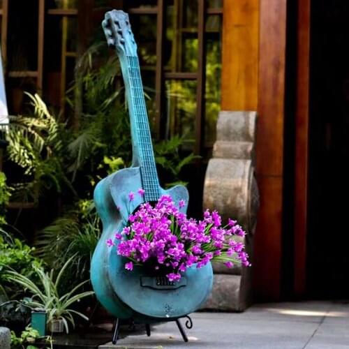 Guitar basin Balcony garden outdoor decor creative door guitar flower pot retro piano gardening landscape planting pots CL31203