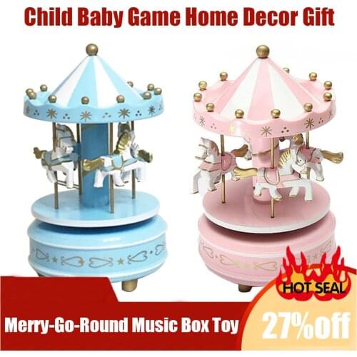 Merry-Go-Round Wooden Music Box Toy Child Baby Game Home Decor Carousel horse Music Box Christmas Wedding Birthday Gift