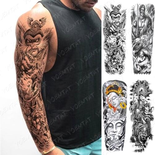 Waterproof Temporary Large Arm Sleeve Tattoo Stickers Tibetan Buddhism Lotus Totem Flash Tattoos Male Body Art Fake Tatto Female