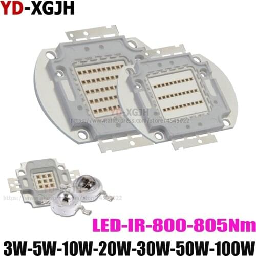 High Power 800-805nm IR Infrared 100W 50W 30W 20W 10W 5W 3W Emitter Light COB Infrared Light Bead 800-805nm CCTV Camera