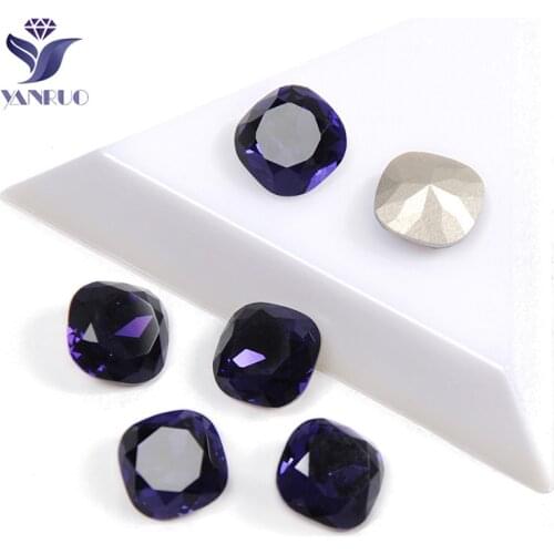 YANRUO 4470 Cushion Cut K9 Purple Velvet Glass Crystal Stones Fancy Diamond Strass Rhinestones For Clothing