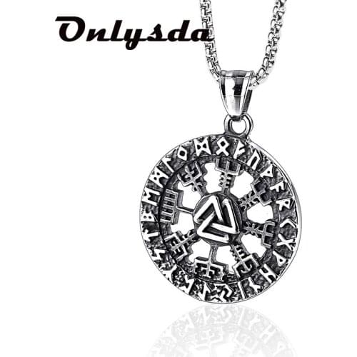 Pagan Elder Futhark Runes Vintage Jewelry Runic Vegvisir Compass Pendant Viking Necklace Men Women Norse Amulet Talisman Jewerly