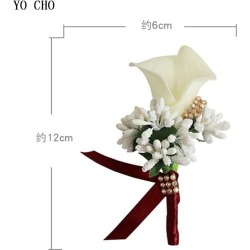 YO CHO Rhinestone Women Brooches Corsage PU Calla Wedding Corsages and Boutonnieres Buttonhole Flowers Pins Marriage Accessories