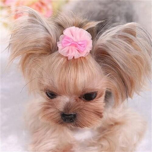 Dog Pet Hair Cute Design with a Bowknot Lace Organza Style Dog Hair Clips Accessories Pet Grooming Products Cute 4 Colors