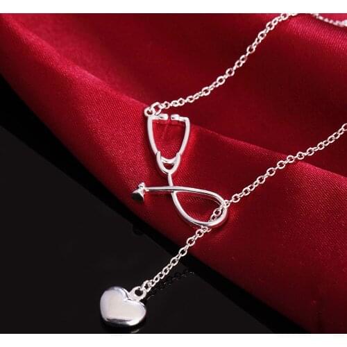 925 Sterling Silver Necklace For Women 45cm nurse heart Pendant LOVE Fashion lady Holiday gifts Wedding party Jewelry