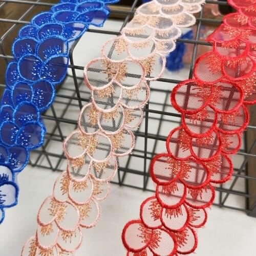 2Meters Red Skin Pink Lace Trim Ribbon Fabric Water Soluble Stage Dress Decor African Trims Fabric Cloth Accessories 5cm Width