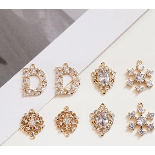 4pcs Korean Elegant Palace style Earrings inlaid zircon double hanging retro round text D pendant jewelry necklace Accessories