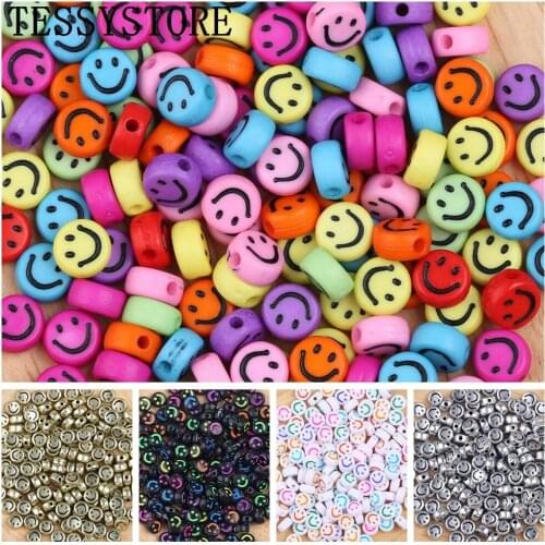 100pcs/lot 4*7mm Smile Face Acrylic Spacer Beads Oval Shape Beads For Jewelry Making DIY Bracelet Necklace Accessories