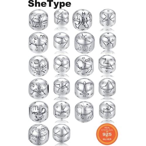 Infinity 12 Constellations Round Beads for Women Water Sign Constellation Clear Star Charm 925 Solid Sterling Silver