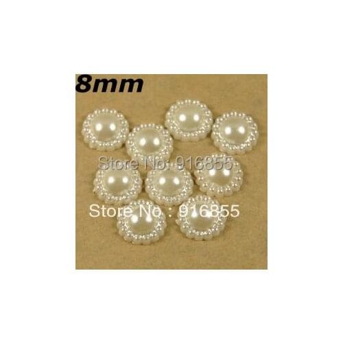 Free Shipping New Small Size 8mm 1000pcs Ivory Sunflower Design Craft Flatback Imitation Pearl Beads DIY