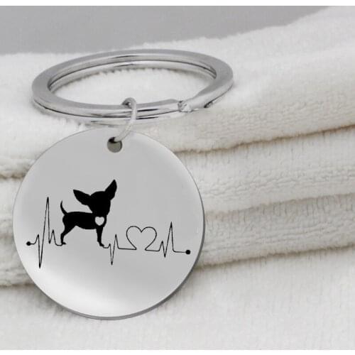 Heartbeat Chihuahua Bulldog Dachshund Bull Terrier KeyChain Jewelry Cute Puppy Dog Key Ring