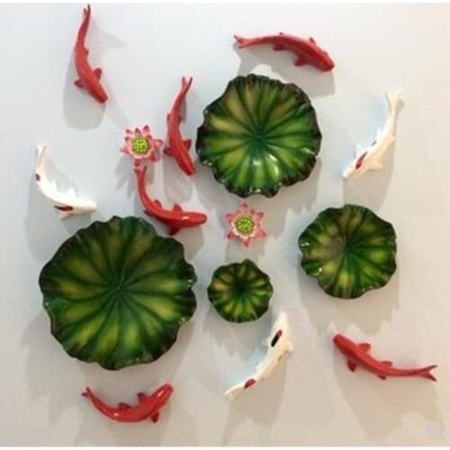 Nordic three-dimensional wall decoration fish and lotus leaf, home office restaurant wall hanging crafts, simulation resin fish