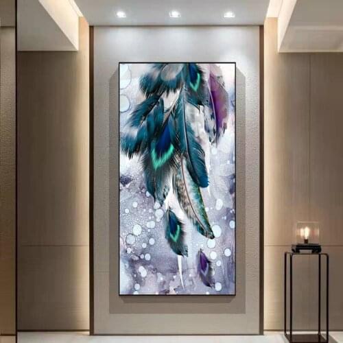 New Chinese Style Colorful Feather Decoration Painting Hotel Living Room Bedroom Mural Home Background Wall Oil Painting