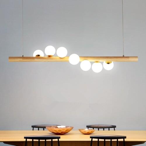 Wood White Glass Ball Led Pendant Lights Dining room Hanglamp G4 Bulb Coffee Shop Bar Pendant Lamp Home Luminaire Nordic Lamp