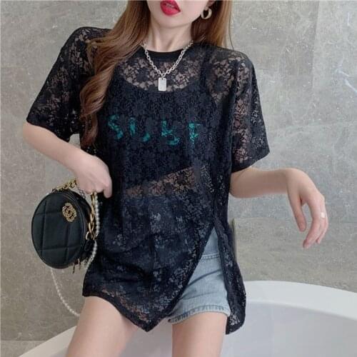 Cheap wholesale 2021 spring summer new fashion casual see through woman t-shirt lady beautiful nice women Tops female Vy1502