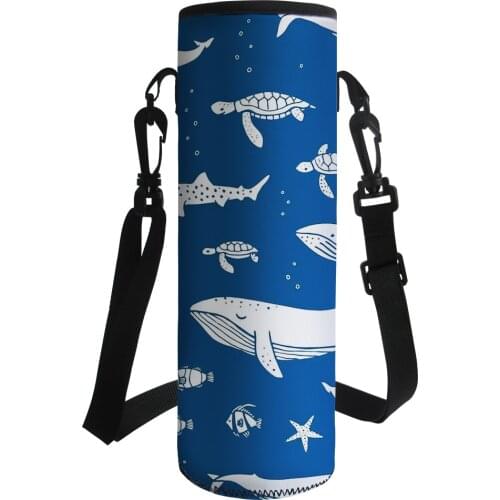 500-1000ML Kids Cartoon Shark Printed Sport Water Bottle Holder Insulated Neoprene Water Bottle Cover Bags Strap Shoulder Pouch