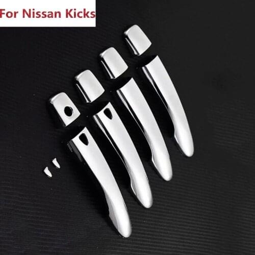 For Nissan Kicks 2016 2017 2018 ABS Chrome Car Door Handle Cover Trim Sticker Chrome Smart Key Door Handle Cover Trim