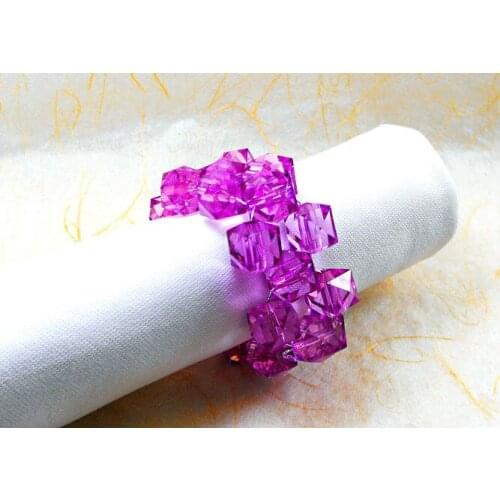 Purple crystal napkin ring, beaded wedding napkin holder