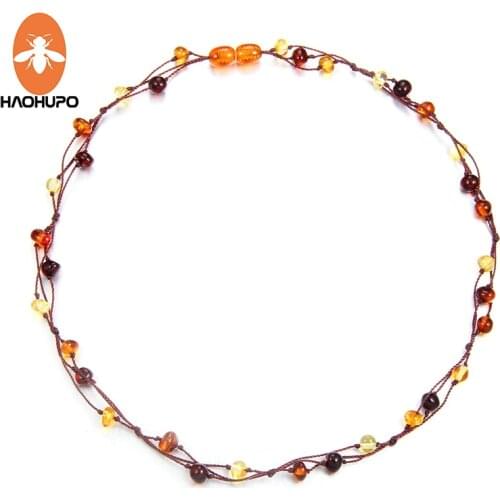 HAOHUPO Natural Amber Jewelry Flower Multicolor Baltic Amber Bead Necklace for Women Unique Gift Adult Necklace