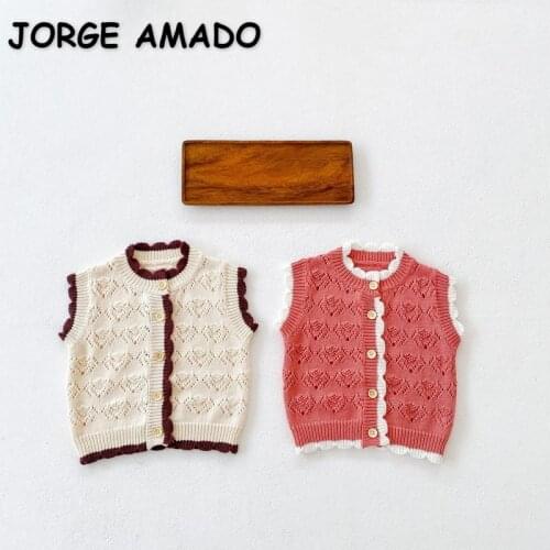 2021 Hot Sale New Autumn Baby Girls Sweater Vest Single Breasted Sleeveless Hole Knitting Waistcoats Children Outwear E3036